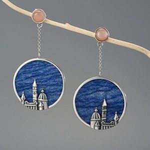 Artisan Handmade 925 Silver Natural Aventurine Cathedral Earrings